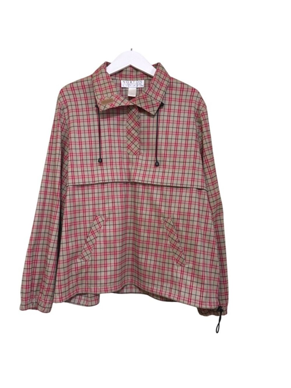 Vintage Norton Studio Plaid Pullover Jacket Red Beige Black Womens Size L